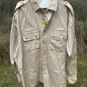 Vintage Men's Khaki Utility Button Front Shirt Jacket By Mountain Tek Large